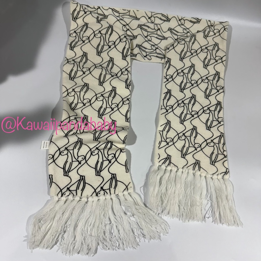Y2K Vintage Baby Phat Cream Black Cat Logo Pattern Fringe Scarf